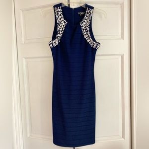Navy blue ribbed rhinestone embellished bodycon mini dress - size 7 (juniors)